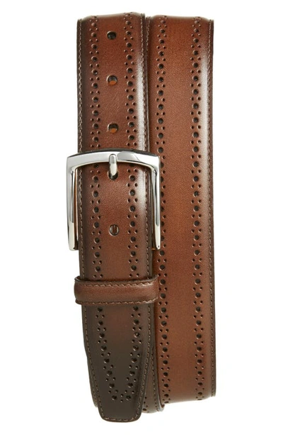 Shop Allen Edmonds Manistee Brogued Leather Belt In Brown