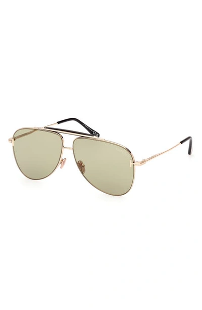 Shop Tom Ford Brady 60mm Pilot Sunglasses In Shiny Rose Gold / Green
