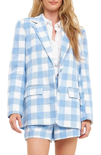 Shop English Factory Gingham Check Blazer In Blue