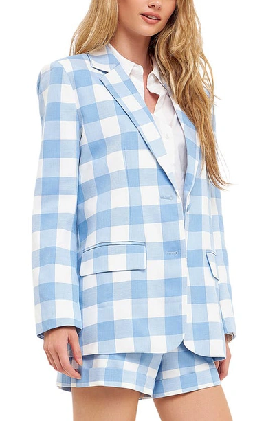 Shop English Factory Gingham Check Blazer In Blue