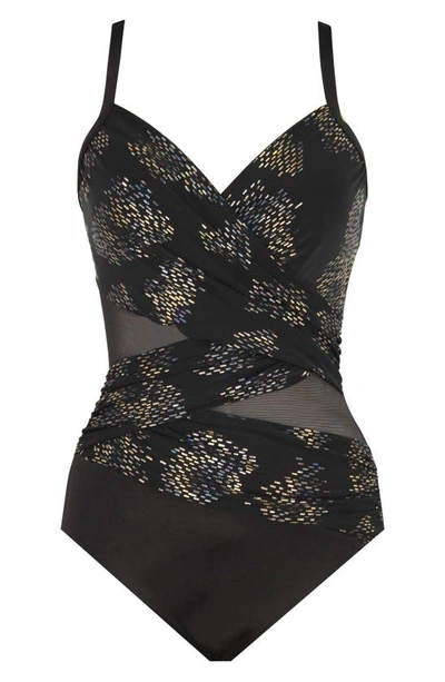 Shop Miraclesuit Iridium Mystique Underwire One-piece Swimsuit In Black/ Multi