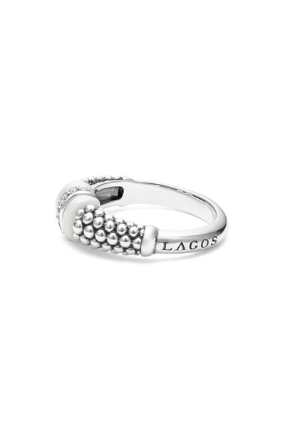 Shop Lagos Ceramic Caviar Diamond Ring In Silver/ Diamond