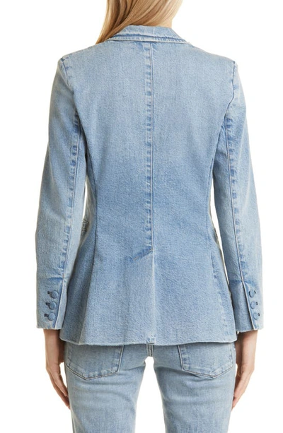 Shop Alice And Olivia Macey Fitted Denim Blazer In Bay Blue