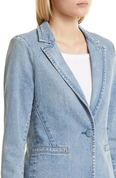 Shop Alice And Olivia Macey Fitted Denim Blazer In Bay Blue