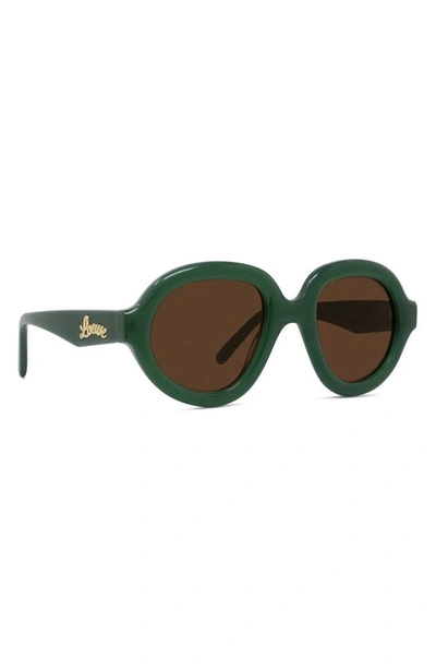 Shop Loewe Curvy 49mm Pilot Sunglasses In Shiny Dark Green / Brown