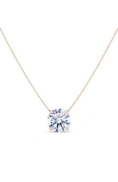 Shop Hautecarat Round Brilliant Lab Created Diamond Pendant Necklace In 18k Rose Gold