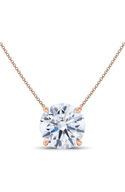 Shop Hautecarat Round Brilliant Lab Created Diamond Pendant Necklace In 18k Rose Gold