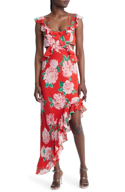 Shop Ever New Floral Ruffle Cutout Chiffon Maxi Dress In Messina Floral