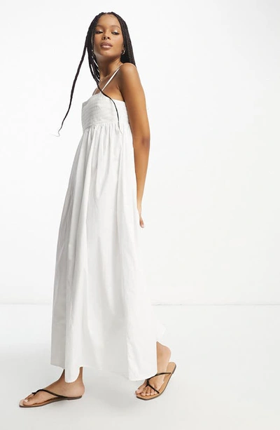 Shop Asos Design Cotton Midi Babydoll Sundress In White