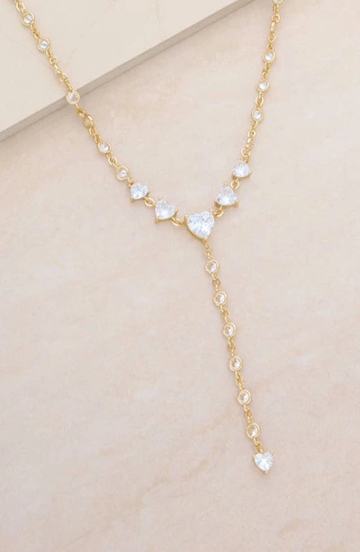 Ettika Queen Of Hearts 18k Gold Plated Crystal Lariat Necklace In Gold