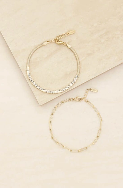 Ettika Links And Shine 18k Gold Plated Anklet Set Of 2 In Gold