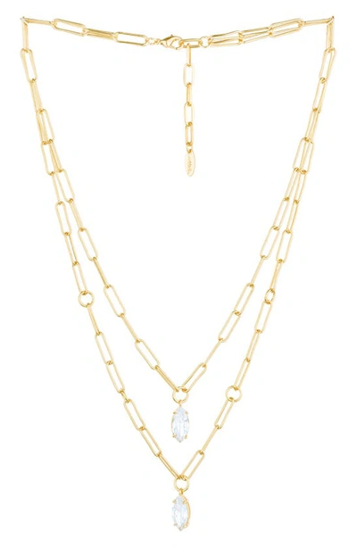 Ettika Double Layered 18k Gold Plated Crystal Pendant Necklace In Gold