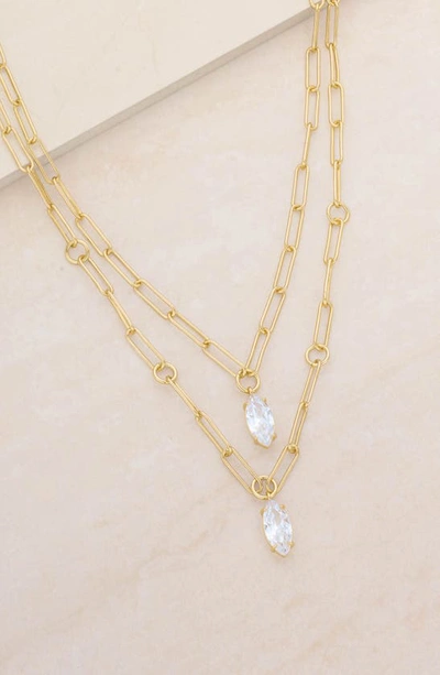Ettika Double Layered 18k Gold Plated Crystal Pendant Necklace In Gold