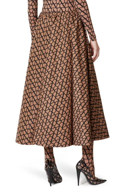 Shop Valentino Vlogo Toile Iconographe Silk Faille Skirt In Mux-light Camel/ Nero