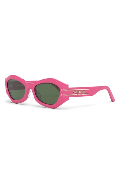 Shop Dior The Signature B1u 55mm Cat Eye Sunglasses In Shiny Pink / Green