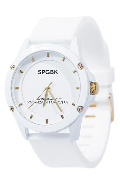Shop Spgbk Watches Edgewood Silicone Strap Watch, 44mm In White/gold