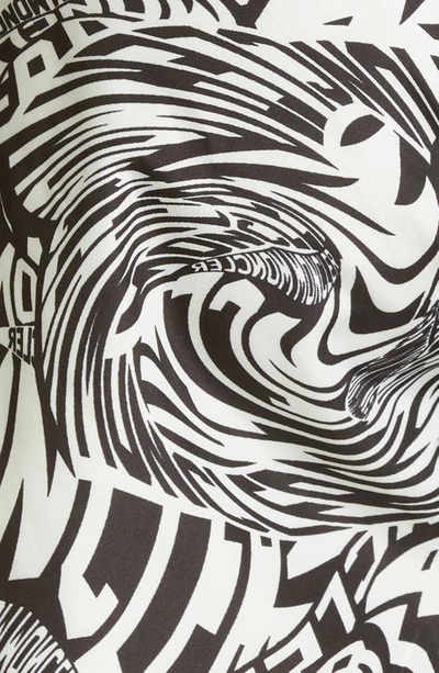 Shop Moncler Wavy Logo Print Swim Trunks In Black White Wavy Print