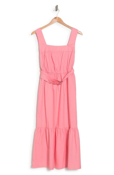 Shop Adelyn Rae Sleeveless Belted Poplin Midi Dress In Flamingo