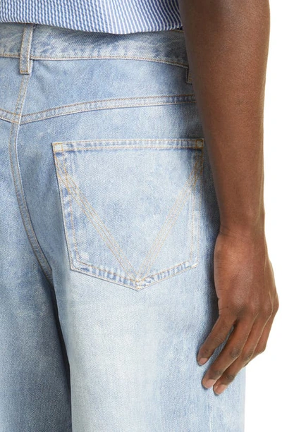 Shop Bottega Veneta Denim Print Leather Jeans In Light Blue