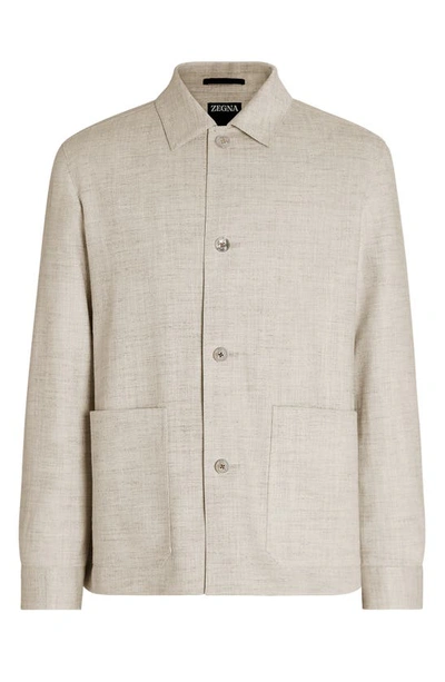 Shop Zegna Silk & Linen Blend Chore Jacket In Natural