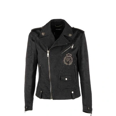 Shop Dolce & Gabbana Brocade Biker Jacket In Black