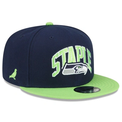 Shop New Era X Staple New Era Navy/neon Green Seattle Seahawks Nfl X Staple Collection 9fifty Snapback Adjustable Hat