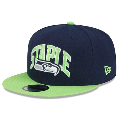 Shop New Era X Staple New Era Navy/neon Green Seattle Seahawks Nfl X Staple Collection 9fifty Snapback Adjustable Hat