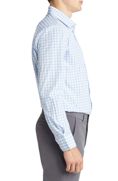 Shop Mizzen + Main Leeward Trim Fit Gingham Performance Button-up Shirt In Light Blue Gingham