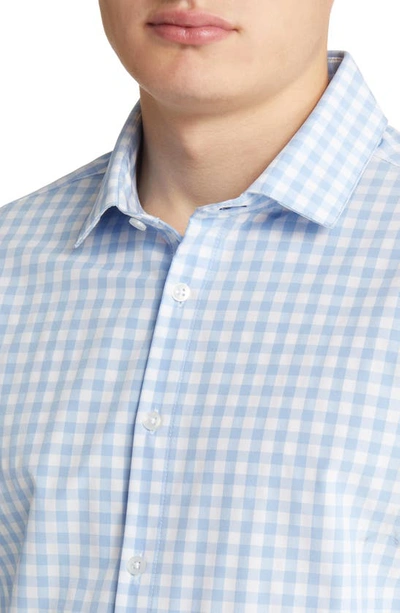 Shop Mizzen + Main Leeward Trim Fit Gingham Performance Button-up Shirt In Light Blue Gingham