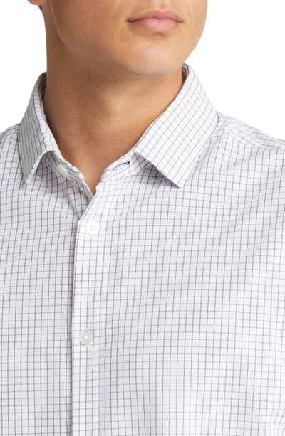 Shop Mizzen + Main Leeward Trim Fit Tattersall Performance Button-up Shirt In White Navy Mini Grid