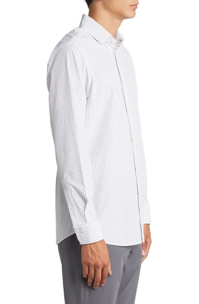 Shop Mizzen + Main Leeward Trim Fit Tattersall Performance Button-up Shirt In White Navy Mini Grid