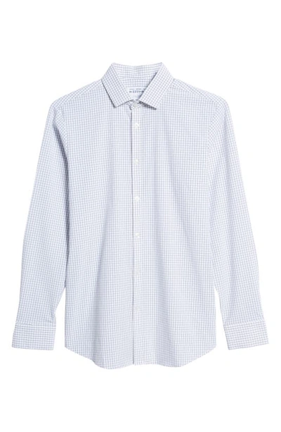 Shop Mizzen + Main Leeward Trim Fit Tattersall Performance Button-up Shirt In White Navy Mini Grid