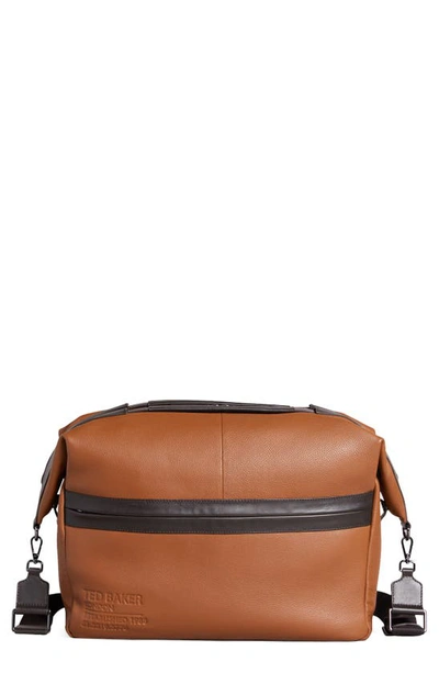 Shop Ted Baker Kaisel Leather Holdall Bag In Dark Tan