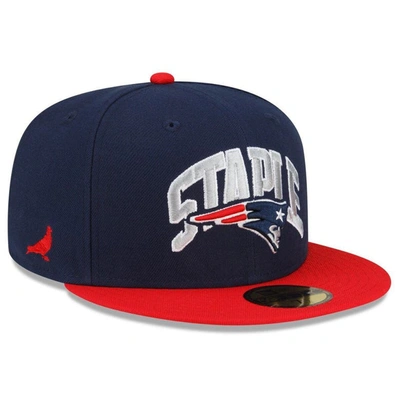 Shop New Era X Staple New Era Navy/red New England Patriots Nfl X Staple Collection 59fifty Fitted Hat