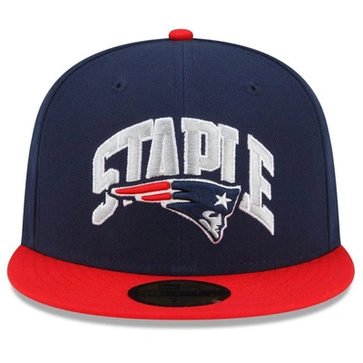 Shop New Era X Staple New Era Navy/red New England Patriots Nfl X Staple Collection 59fifty Fitted Hat