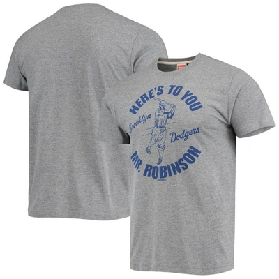 Shop Homage Jackie Robinson Gray Brooklyn Dodgers Tri-blend T-shirt