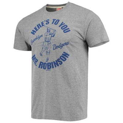 Shop Homage Jackie Robinson Gray Brooklyn Dodgers Tri-blend T-shirt