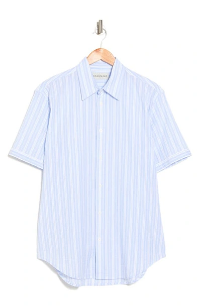 Shop Coastaoro Yarn Dye Short Sleeve Button-up Shirt In Spencer Blue