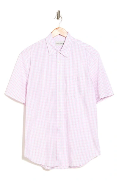 Shop Coastaoro Patterned Short Sleeve Cotton Button-up Shirt In Kygo Pink