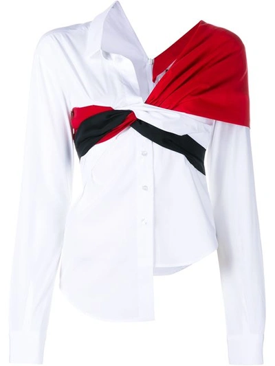 Jacquemus Wool Twill-paneled Cotton-poplin Shirt In White-eavy-red
