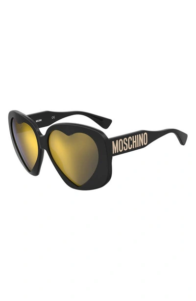 Shop Moschino 61mm Rectangular Sunglasses In Black/ Brown Yellow