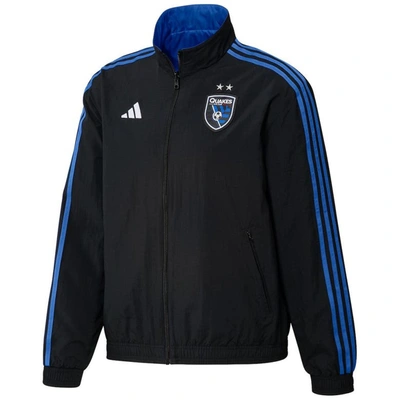 Shop Adidas Originals Adidas Black/blue San Jose Earthquakes 2023 On-field Anthem Full-zip Reversible Team Jacket