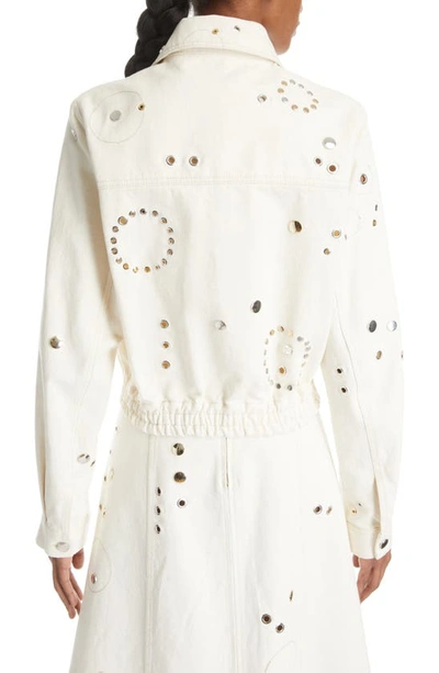 Shop Chloé Rivet Detail Recycled Cotton Blend Denim Jacket In Iconic Milk