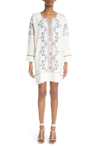 Shop Isabel Marant Chemsi Embroidered Cotton Tunic Dress In Ecru