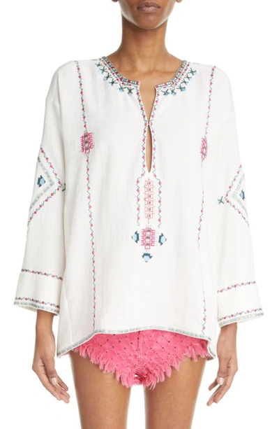 Shop Isabel Marant Clarisa Embroidered Cotton Tunic Top In Ecru