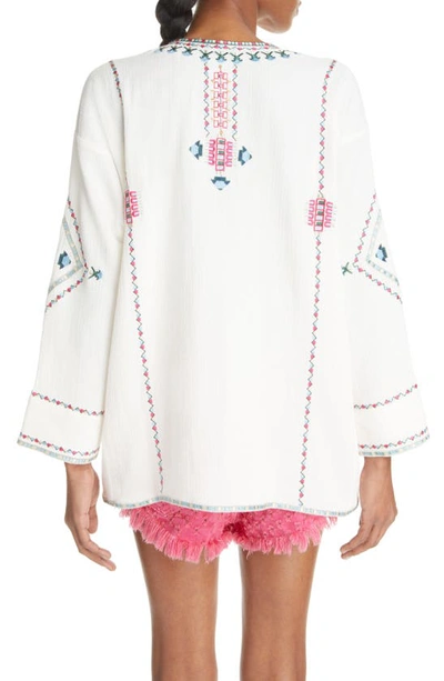 Shop Isabel Marant Clarisa Embroidered Cotton Tunic Top In Ecru