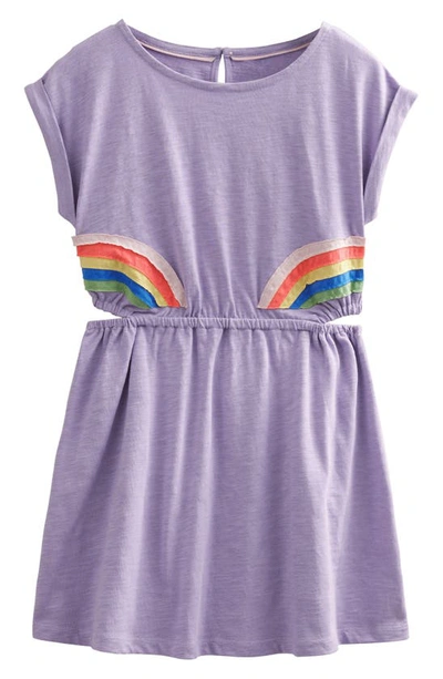 Shop Mini Boden Kids' Cutout Appliqué Cotton Dress In Misty Lavender Rainbow