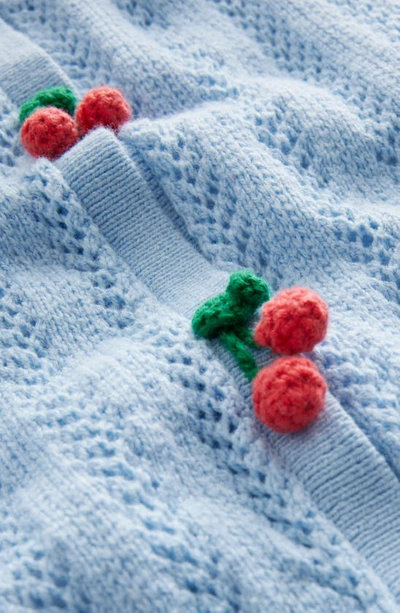 Shop Mini Boden Kids' Raspberry Accent Short Sleeve Pointelle Cardigan In Brunnera Blue