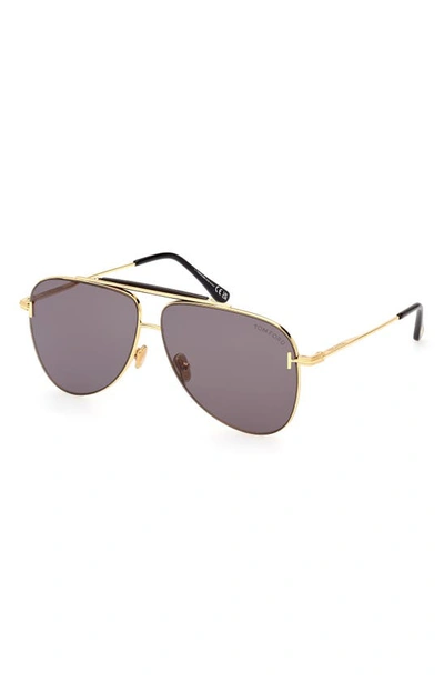 Shop Tom Ford Brady 60mm Pilot Sunglasses In Shiny Deep Gold / Smoke