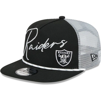 New Era Black Las Vegas Raiders Script Logo Golfer 9fifty Snapback Hat In Black